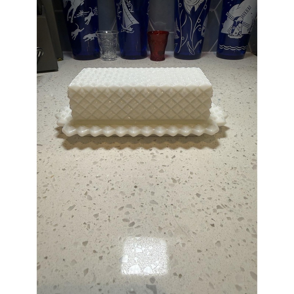 Westmoreland Milk Glass English Hobnail Butter Dish Mid Century Depression Glass